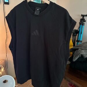Adidas Textured Black Crew Neck Sleeveless Sweatshirt Gender Free